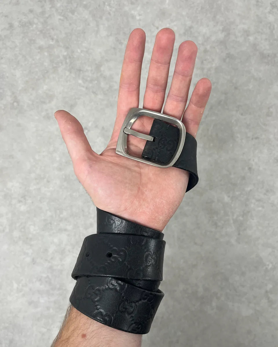 2000s Gucci Black Monogrammed Italian Leather Belt ZnqPzHG 1