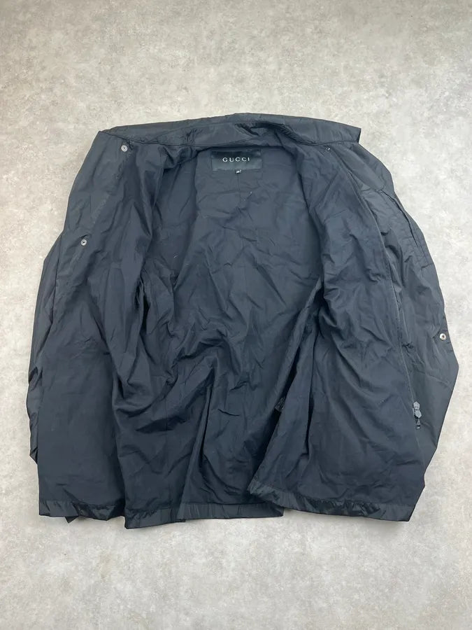 1990s Gucci Black Nylon Belted Long Harrington Jacket by Tom Ford QuniHAl 7