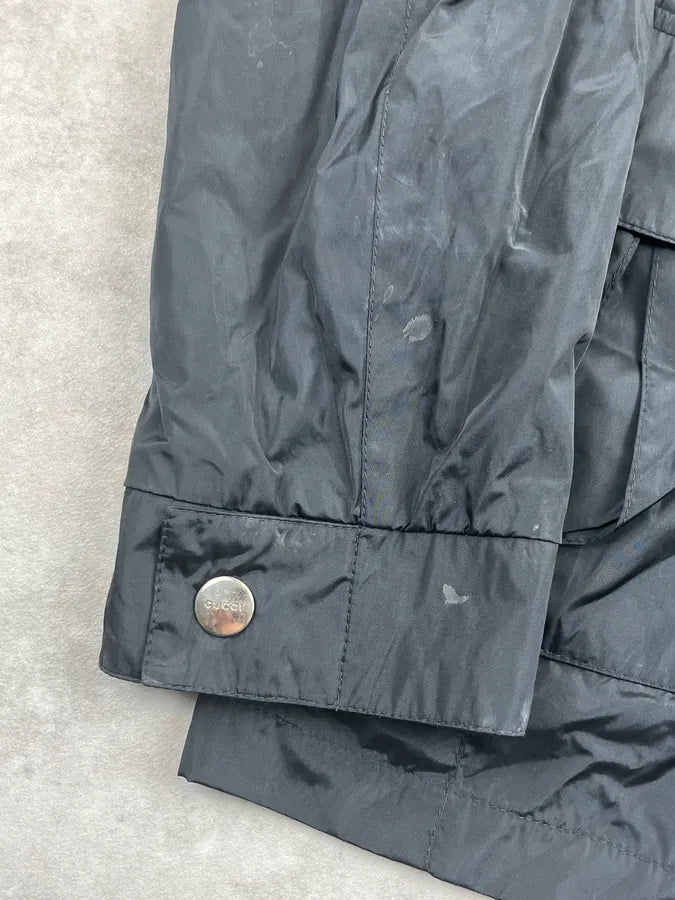 1990s Gucci Black Nylon Belted Long Harrington Jacket by Tom Ford QuniHAl 9