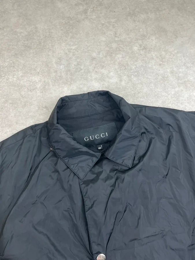 1990s Gucci Black Nylon Belted Long Harrington Jacket by Tom Ford QuniHAl 4