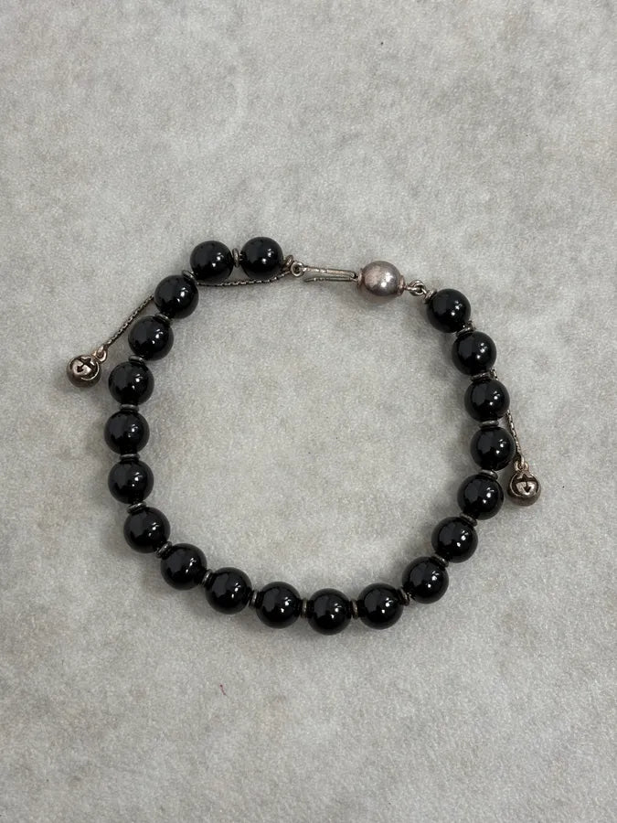 2000s Gucci Black Onyx Silver Ball Charm Bracelet JyWWEEn 3