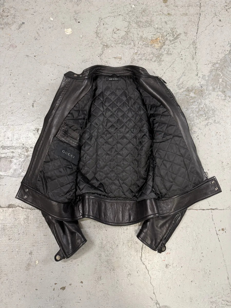 2000s Gucci Black Padded Biker Leather Jacket by Tom Ford sUUZtdn 5