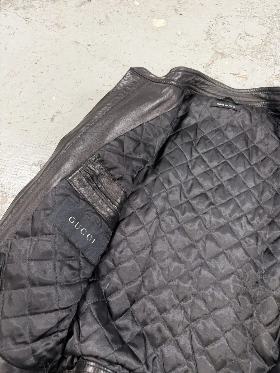 2000s Gucci Black Padded Biker Leather Jacket by Tom Ford sUUZtdn 7