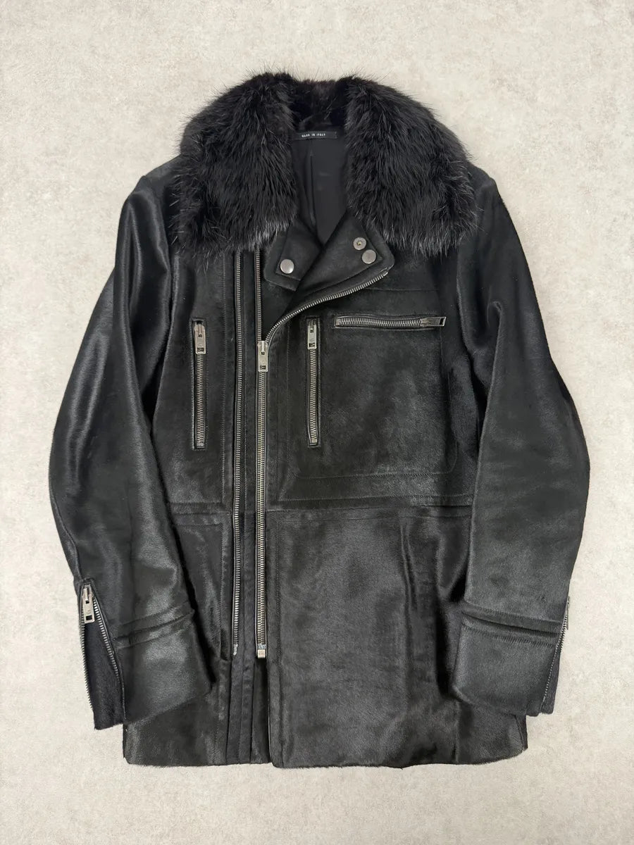 2000s Gucci Black Pony Fur Leather Multi Zips Long Jacket by Tom Ford rkRSwlO 0