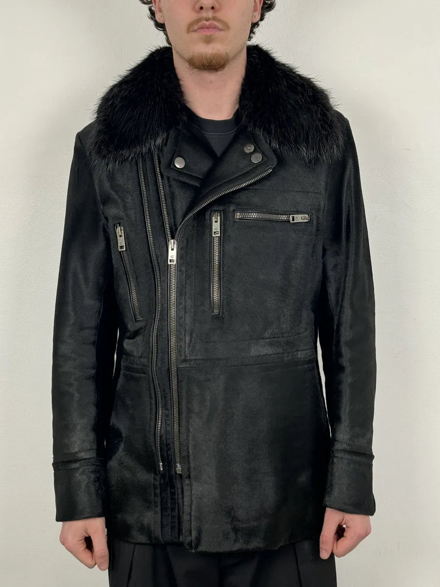 2000s Gucci Black Pony Fur Leather Multi Zips Long Jacket by Tom Ford rkRSwlO 1