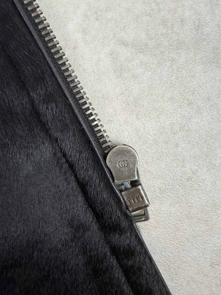 2000s Gucci Black Pony Fur Leather Multi Zips Long Jacket by Tom Ford rkRSwlO 10