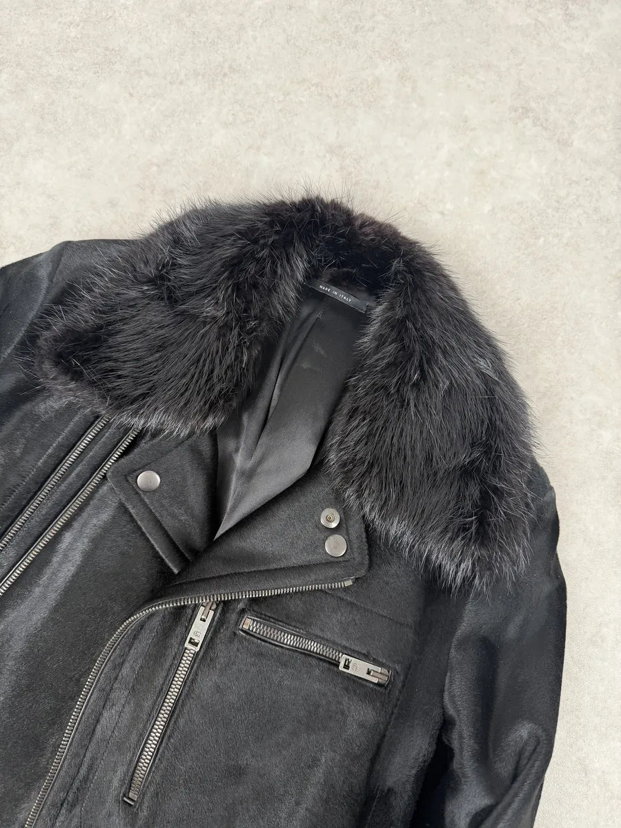 2000s Gucci Black Pony Fur Leather Multi Zips Long Jacket by Tom Ford rkRSwlO 14