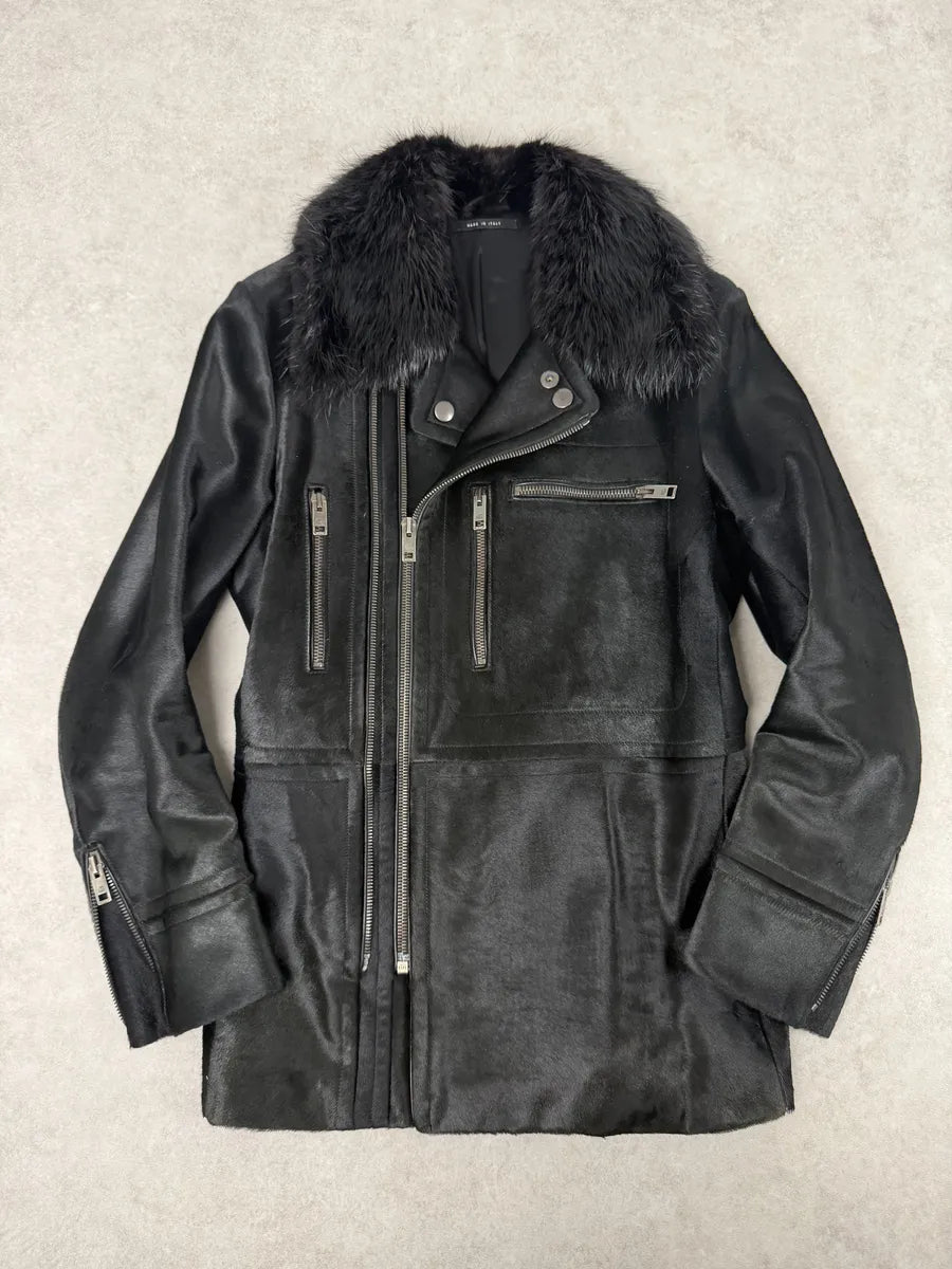 2000s Gucci Black Pony Fur Leather Multi Zips Long Jacket by Tom Ford rkRSwlO 4