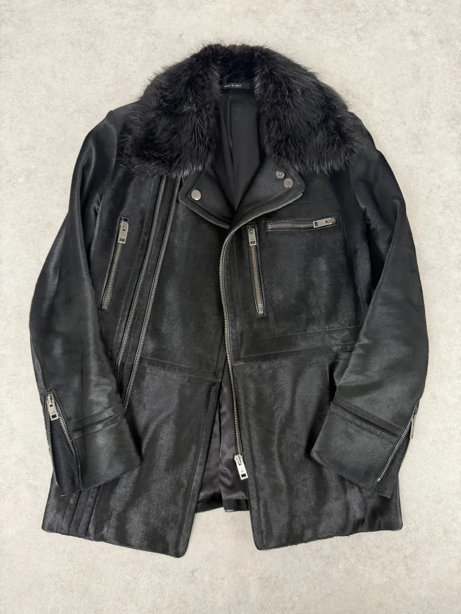 2000s Gucci Black Pony Fur Leather Multi Zips Long Jacket by Tom Ford rkRSwlO 5
