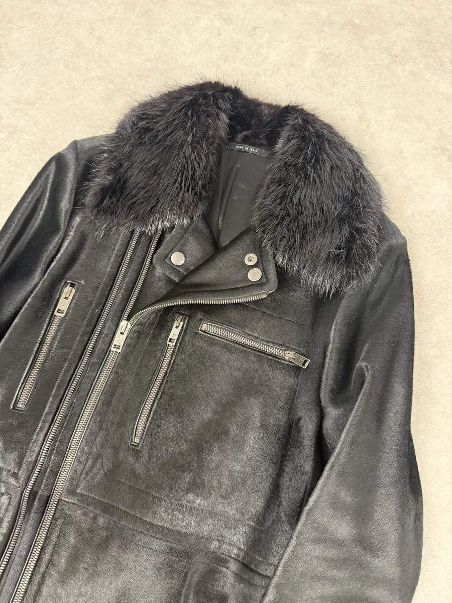 2000s Gucci Black Pony Fur Leather Multi Zips Long Jacket by Tom Ford rkRSwlO 8