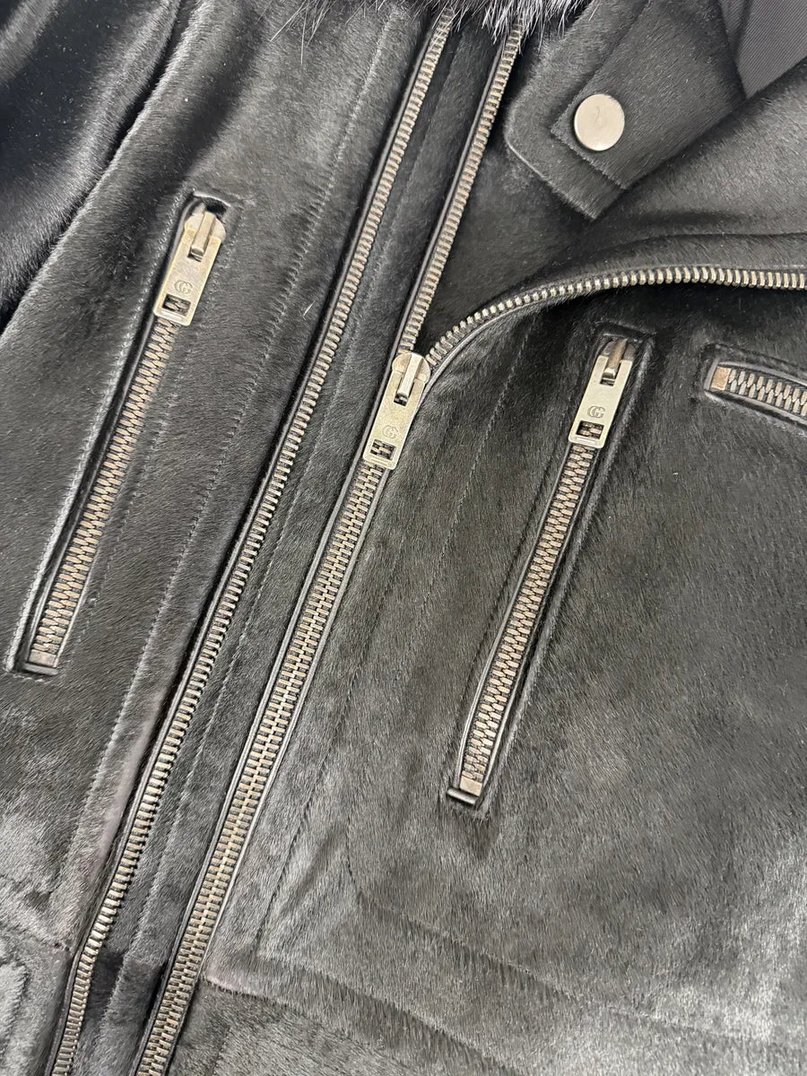 2000s Gucci Black Pony Fur Leather Multi Zips Long Jacket by Tom Ford rkRSwlO 9