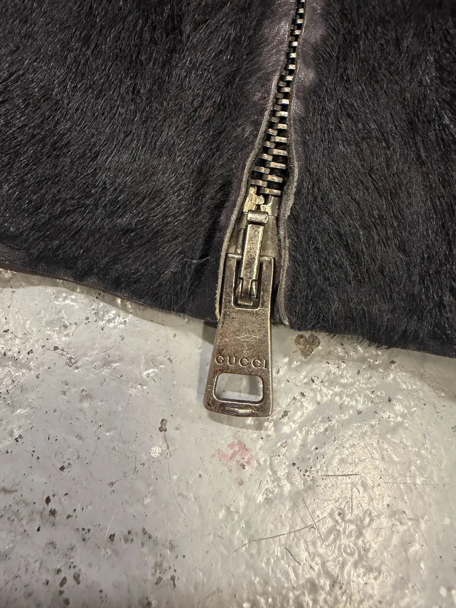 2000s Gucci Black Pony Hair Leather Jacket by Tom Ford atlcrxB 12