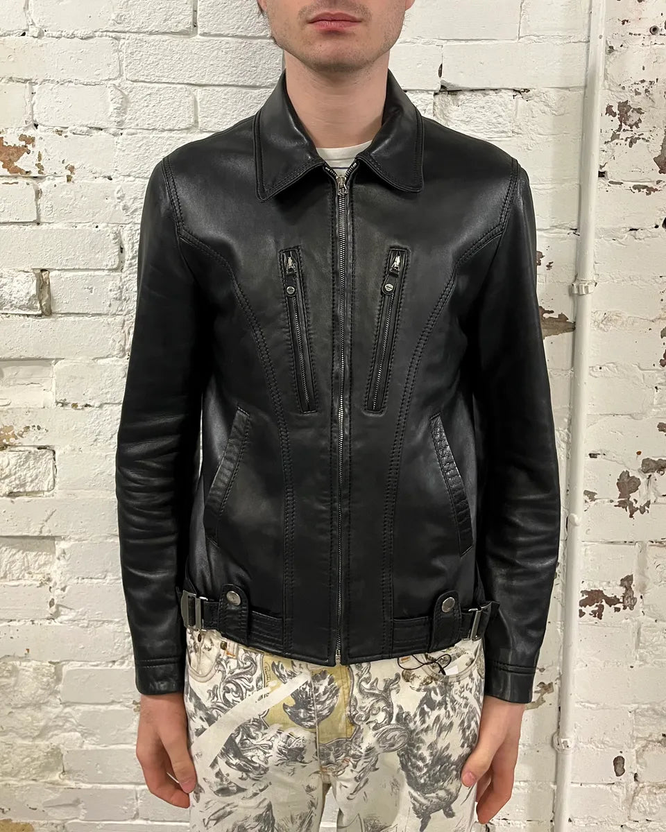 2000s Gucci Black Premium Biker Leather Jacket XlBeNpf 1