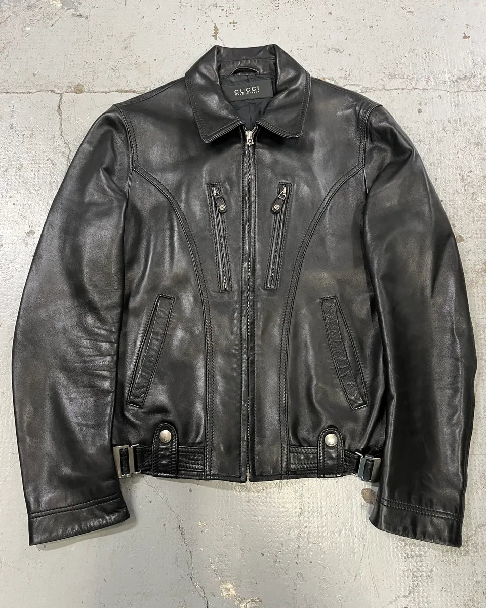 2000s Gucci Black Premium Biker Leather Jacket XlBeNpf 3