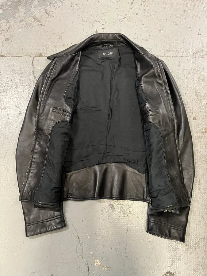 2000s Gucci Black Premium Biker Leather Jacket XlBeNpf 7