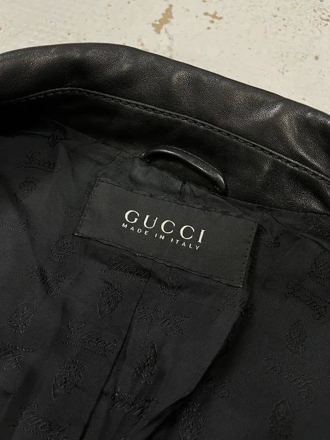 2000s Gucci Black Premium Biker Leather Jacket XlBeNpf 8