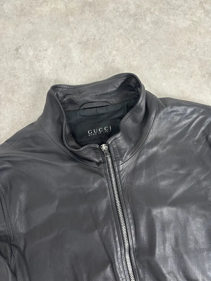2000s Gucci Black Premium Leather Zip-up Jacket by Tom Ford jTJWYtI 3