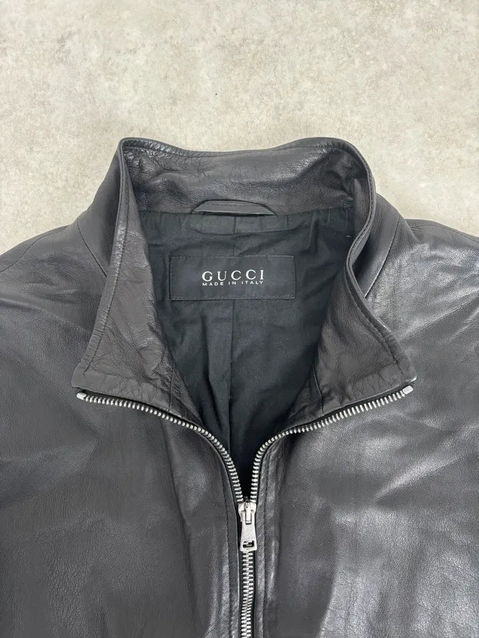 2000s Gucci Black Premium Leather Zip-up Jacket by Tom Ford jTJWYtI 7