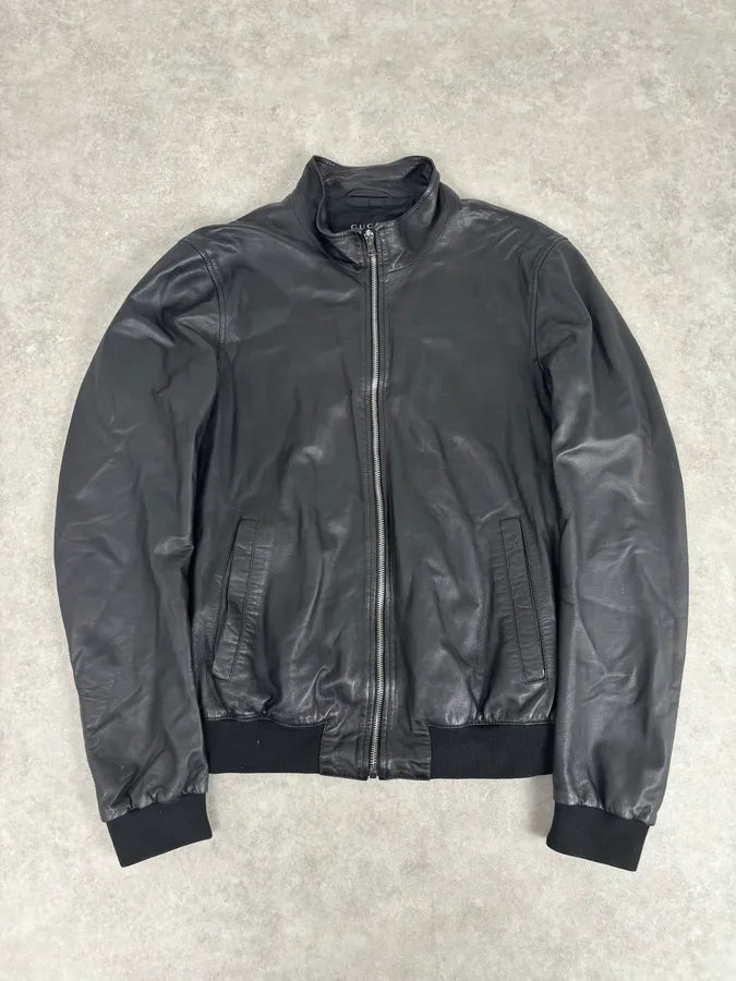 2000s Gucci Black Premium Leather Zip-up Jacket by Tom Ford jTJWYtI 0