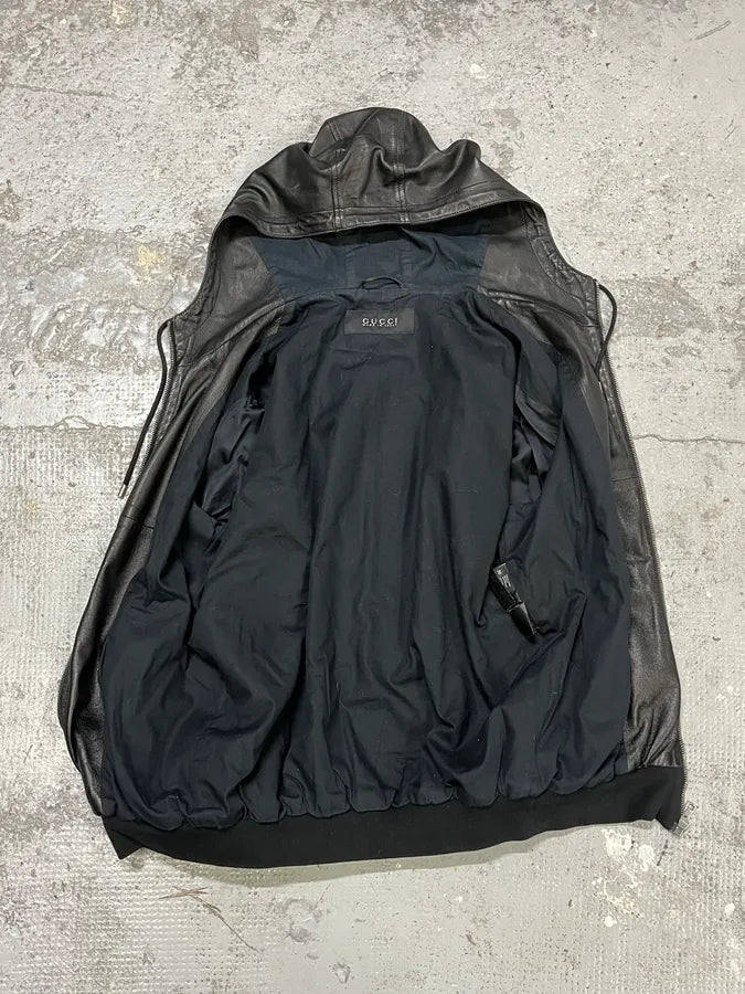 2000s Gucci Black Pure Leather Hooded Jacket by Tom Ford ZQQZMua 7