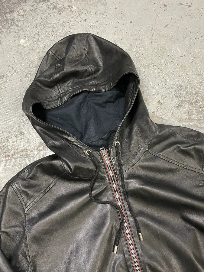 2000s Gucci Black Pure Leather Hooded Jacket by Tom Ford ZQQZMua 4