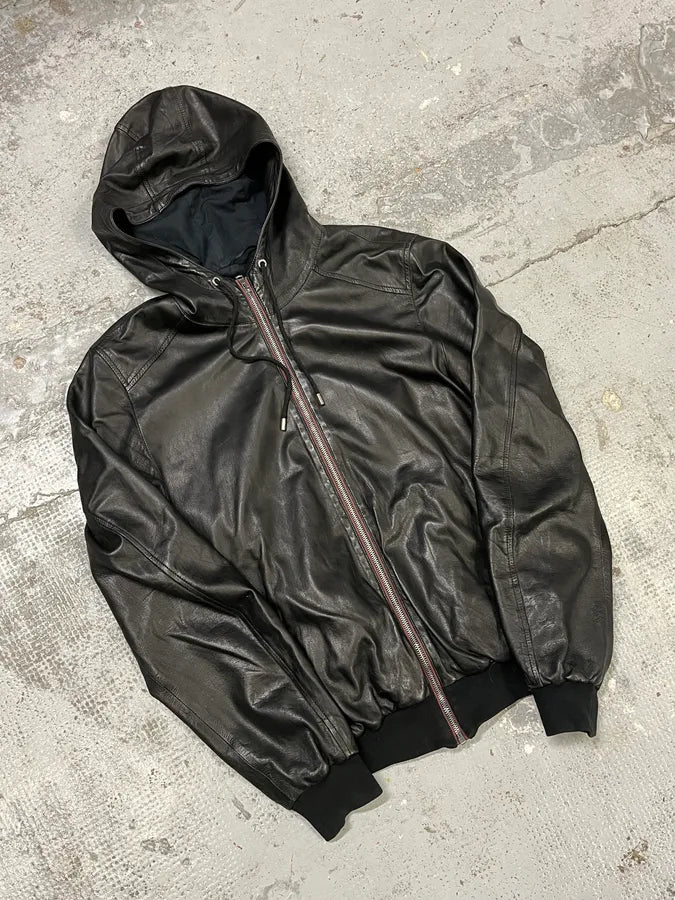 2000s Gucci Black Pure Leather Hooded Jacket by Tom Ford ZQQZMua 3