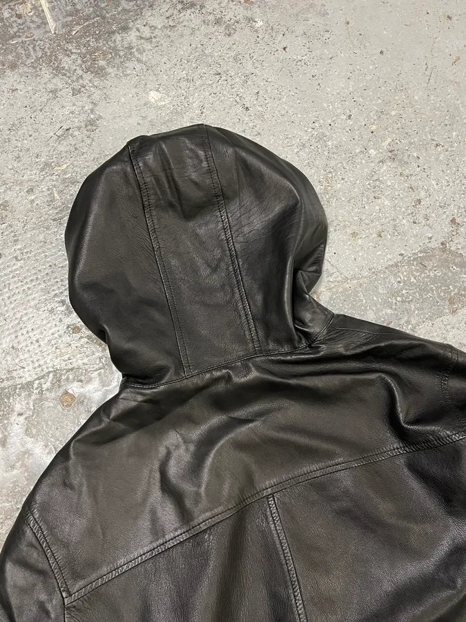 2000s Gucci Black Pure Leather Hooded Jacket by Tom Ford ZQQZMua 6