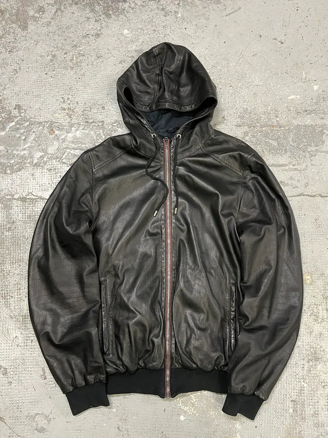 2000s Gucci Black Pure Leather Hooded Jacket by Tom Ford ZQQZMua 0