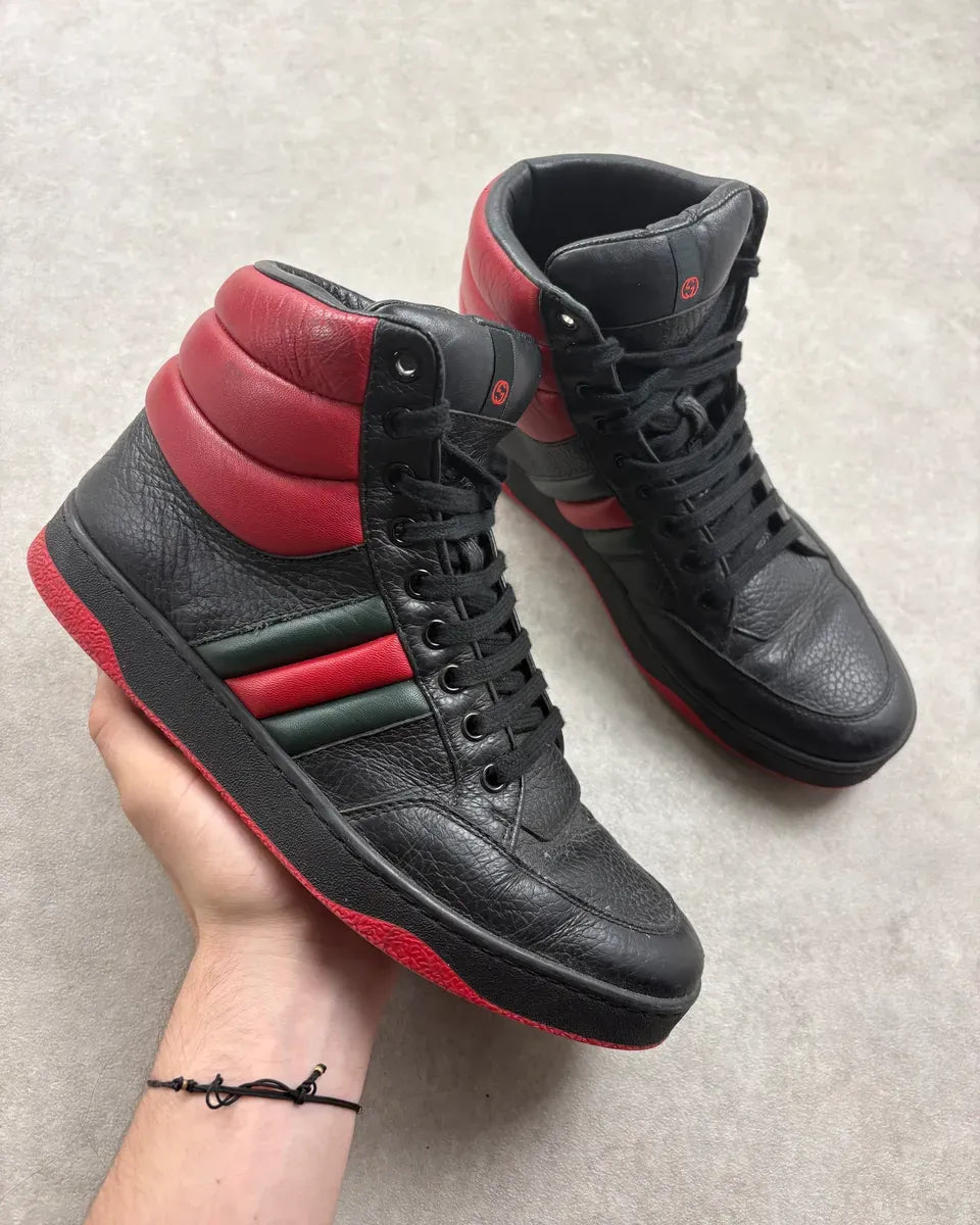 2000s Gucci Black & Red Contrast Leather High Sneakers CihQqjF 0