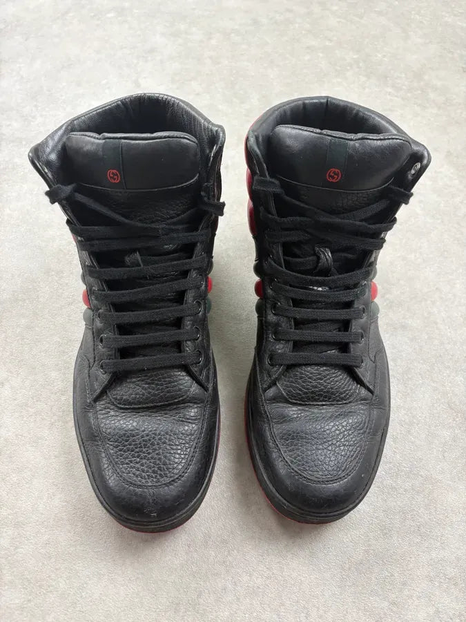 2000s Gucci Black & Red Contrast Leather High Sneakers CihQqjF 1
