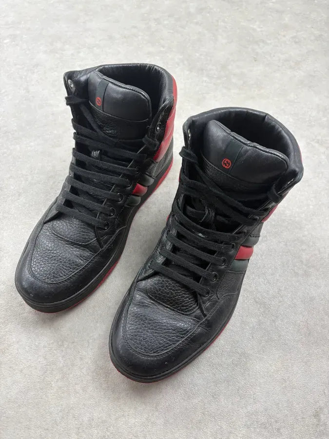 2000s Gucci Black & Red Contrast Leather High Sneakers CihQqjF 2