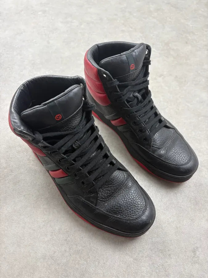 2000s Gucci Black & Red Contrast Leather High Sneakers CihQqjF 3