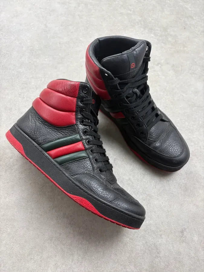 2000s Gucci Black & Red Contrast Leather High Sneakers CihQqjF 4