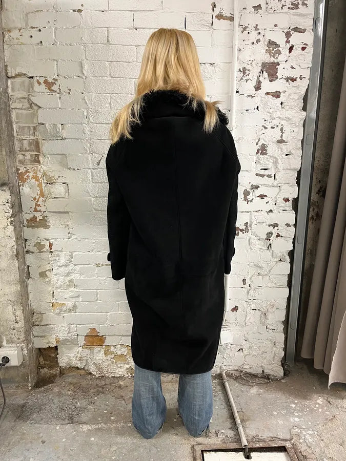 2000s Gucci Black Shearling Leather Belted Trench Coat HEwjocG 2
