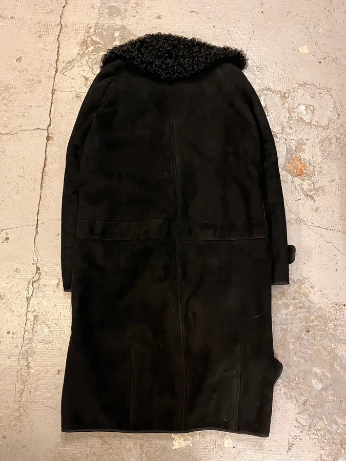 2000s Gucci Black Shearling Leather Belted Trench Coat HEwjocG 7