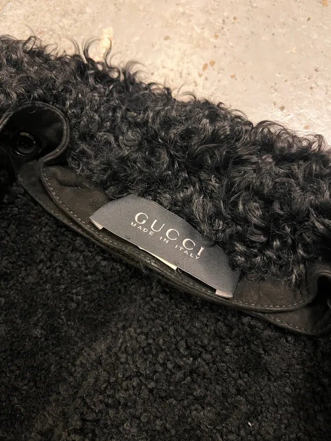 2000s Gucci Black Shearling Leather Belted Trench Coat HEwjocG 9