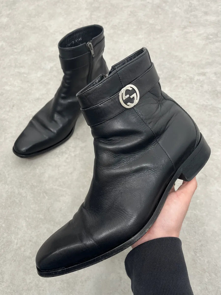 2000s Gucci Black Signature Ankle Leather Boots THqzTsr 0