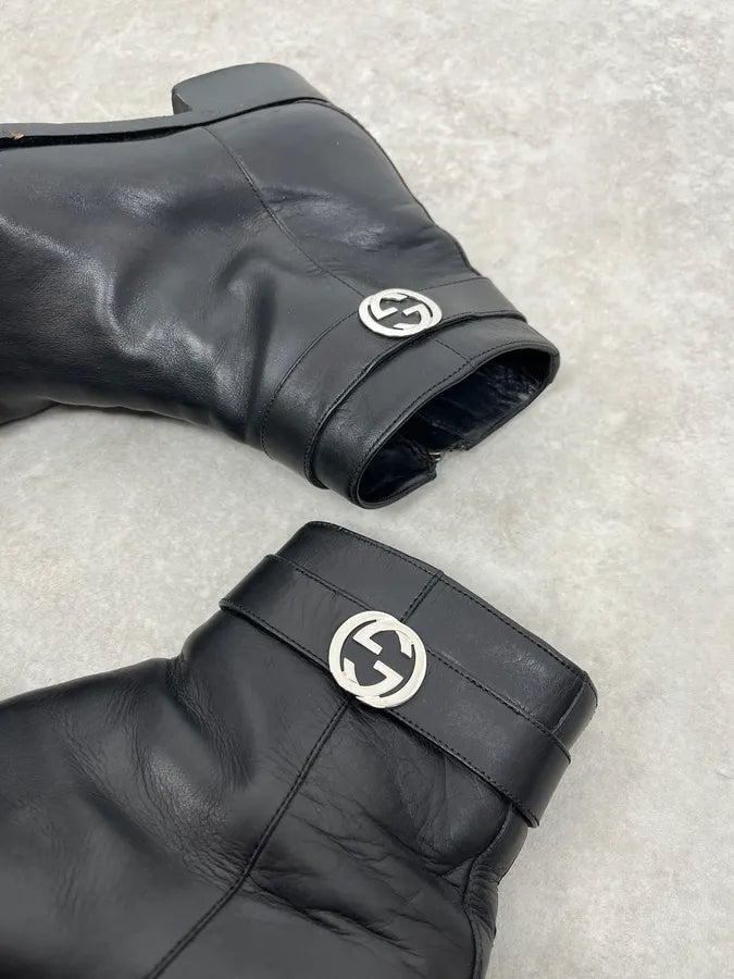 2000s Gucci Black Signature Ankle Leather Boots THqzTsr 3