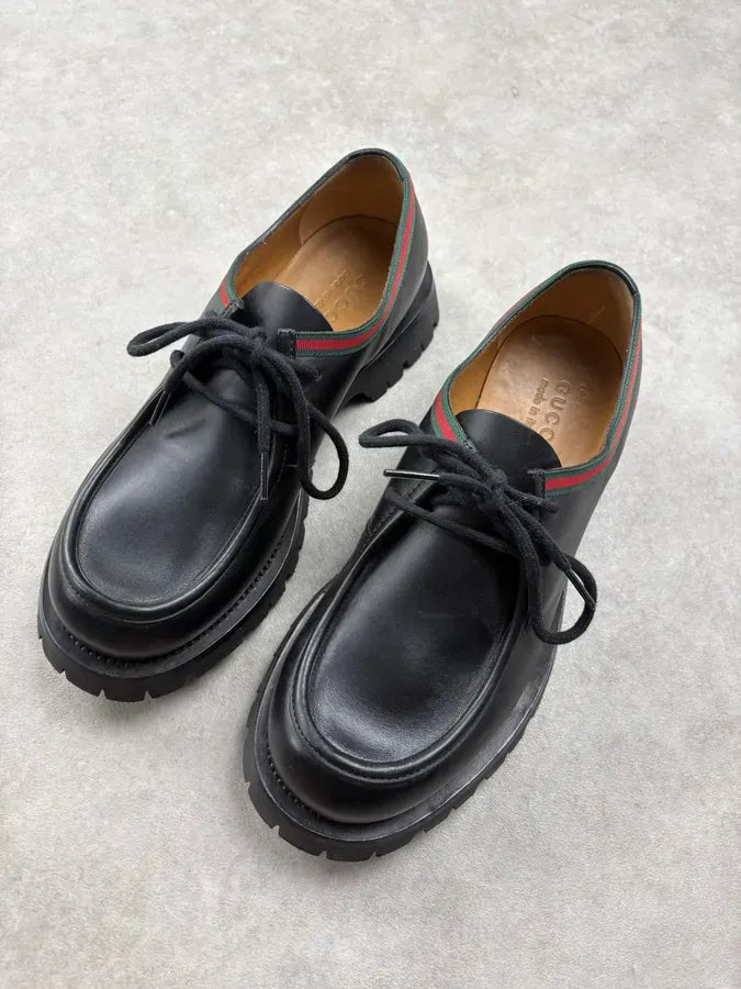 2000s Gucci Black Signature Leather Lug Sole Shoes BotVcTC 2