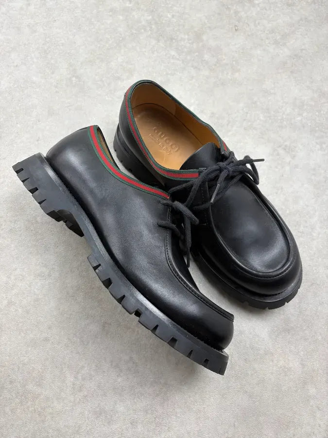 2000s Gucci Black Signature Leather Lug Sole Shoes BotVcTC 4