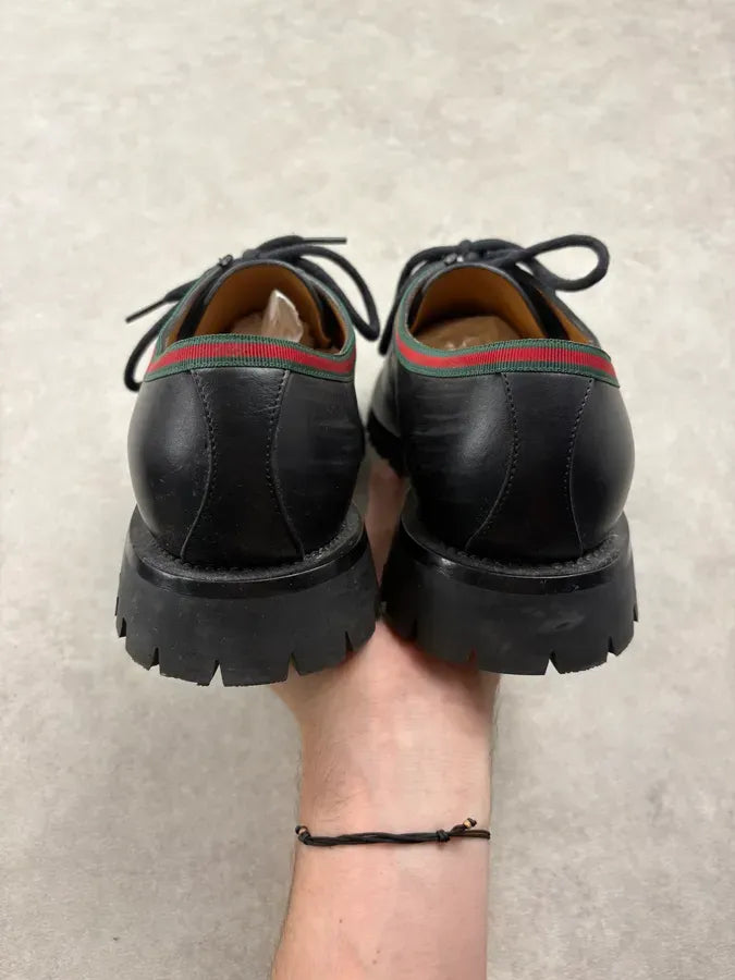 2000s Gucci Black Signature Leather Lug Sole Shoes BotVcTC 6