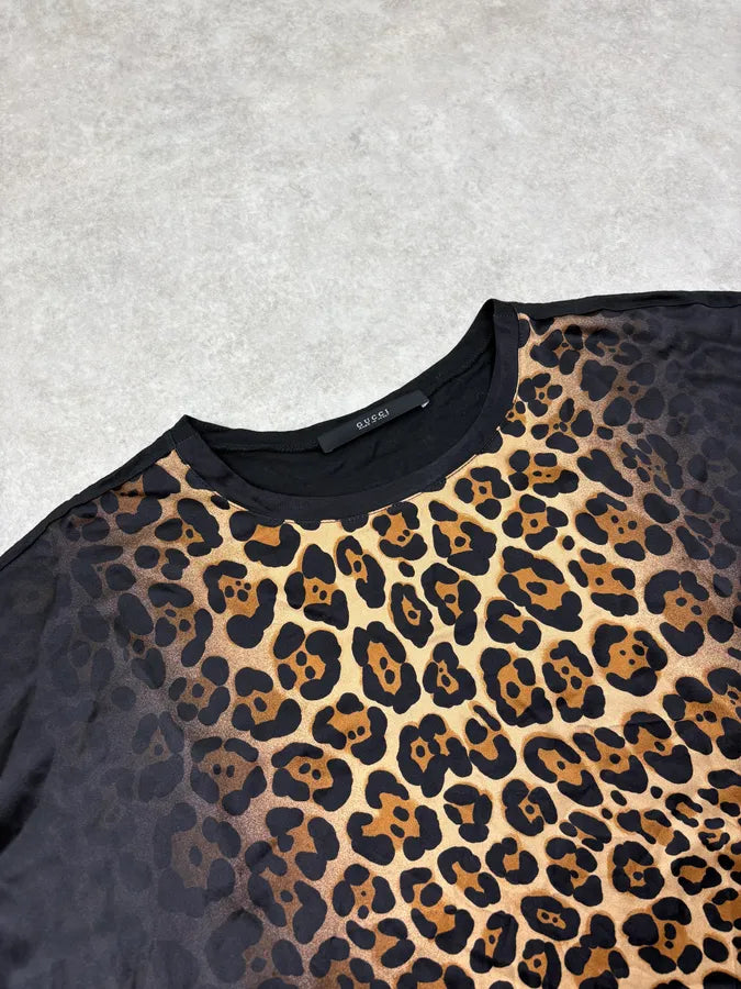 2010s Gucci Black Silk Leopard T-Shirt KdTzmkO 4