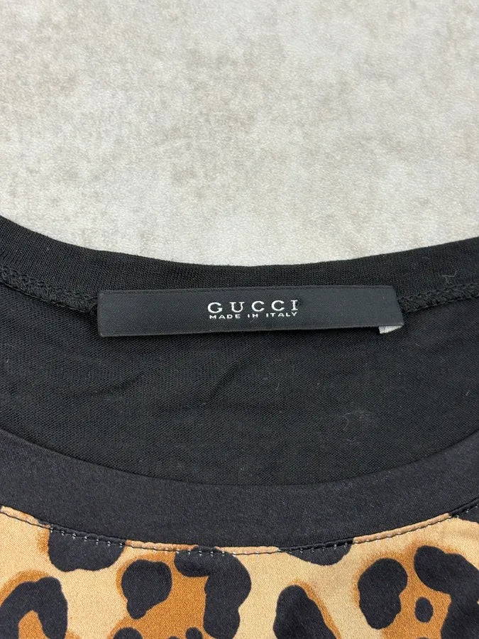 2010s Gucci Black Silk Leopard T-Shirt KdTzmkO 7