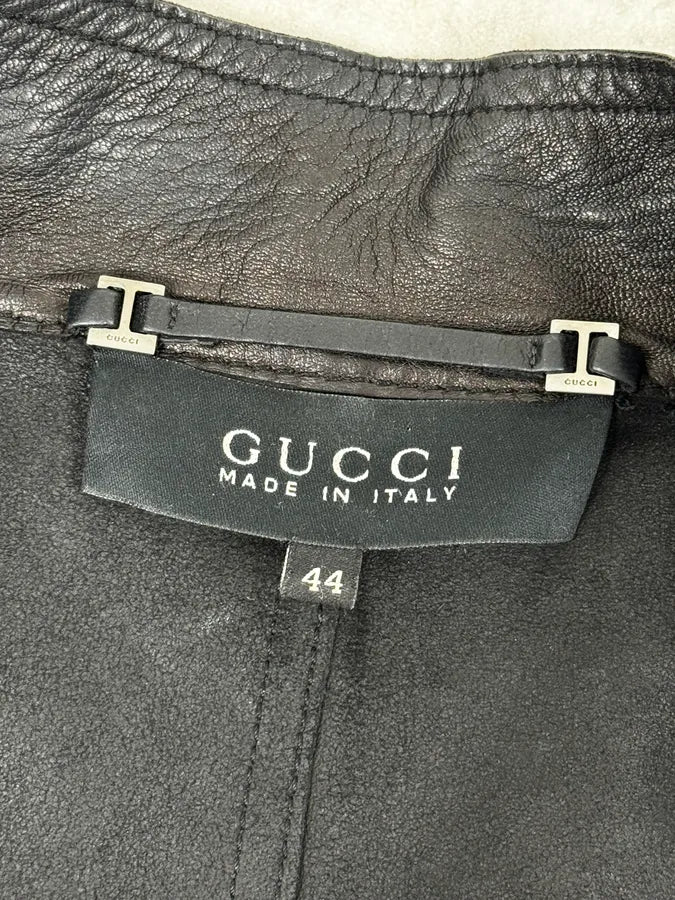 AW1999 Gucci Black Silver Belted Premium Leather Jacket by Tom Ford EydALjM 11