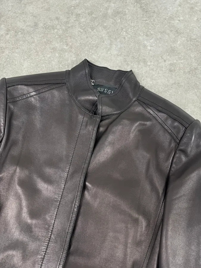 AW1999 Gucci Black Silver Belted Premium Leather Jacket by Tom Ford EydALjM 4