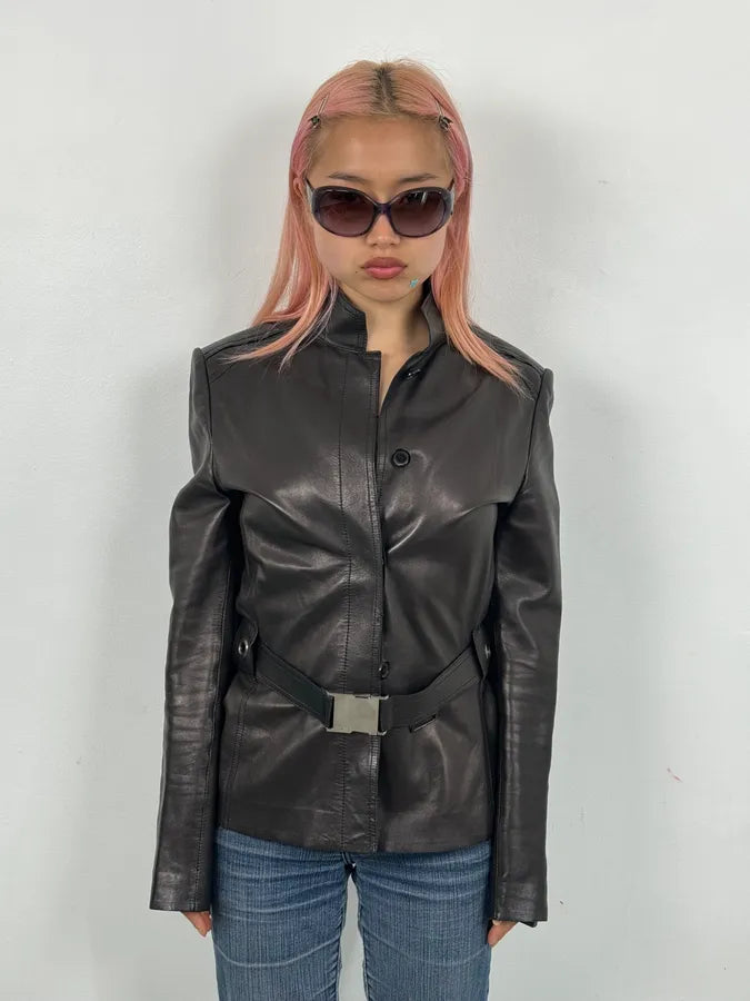 AW1999 Gucci Black Silver Belted Premium Leather Jacket by Tom Ford EydALjM 1