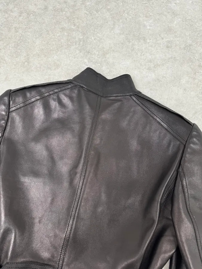 AW1999 Gucci Black Silver Belted Premium Leather Jacket by Tom Ford EydALjM 5