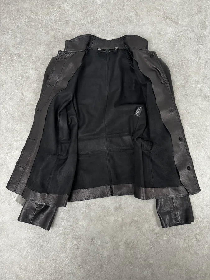 AW1999 Gucci Black Silver Belted Premium Leather Jacket by Tom Ford EydALjM 6