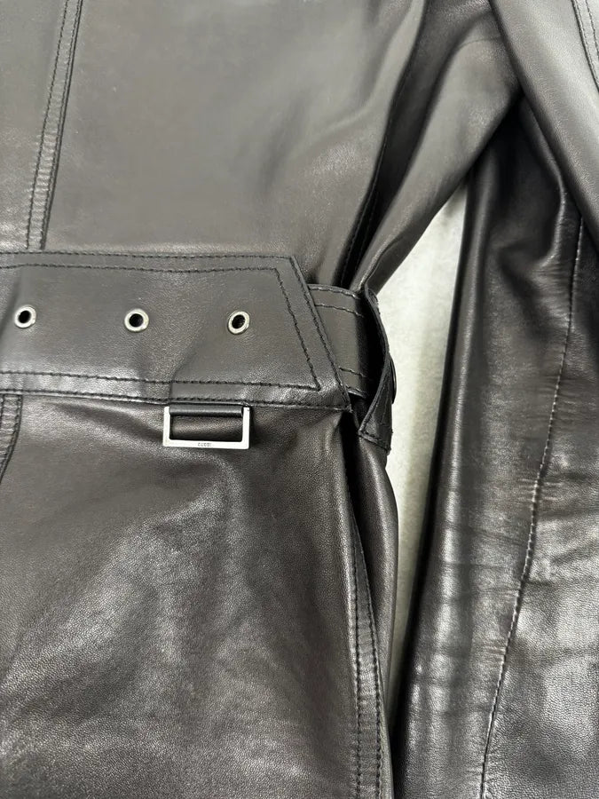 AW1999 Gucci Black Silver Belted Premium Leather Jacket by Tom Ford EydALjM 7