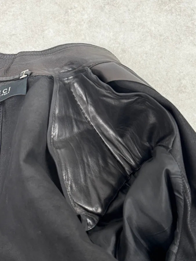 AW1999 Gucci Black Silver Belted Premium Leather Jacket by Tom Ford EydALjM 9
